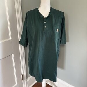 Vintage Carhartt Henley Shirt Mens Large Green Distressed Workwear Top Tee